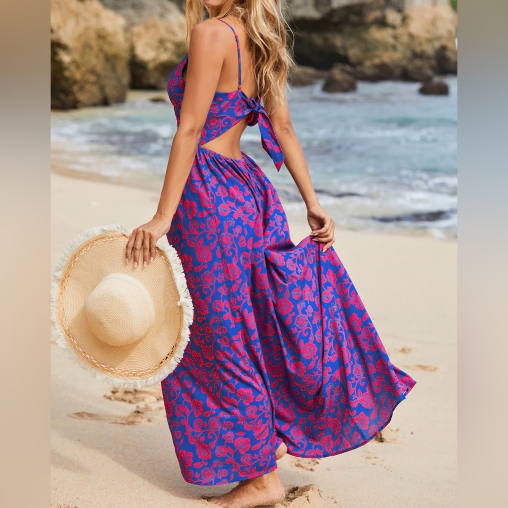Cupshe Floral Print Knotted V-Neck Maxi Dress - Picture 3 of 11